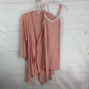 Lamaze Womens Maternity Nightgown & Robe Set Size Medium Red Stripe-missing belt
